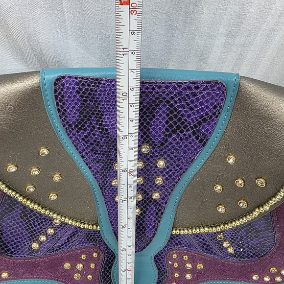Hot In Hollywood Teal & Purple Studded Fringe Shoulder Bag - Picture 3 of 10